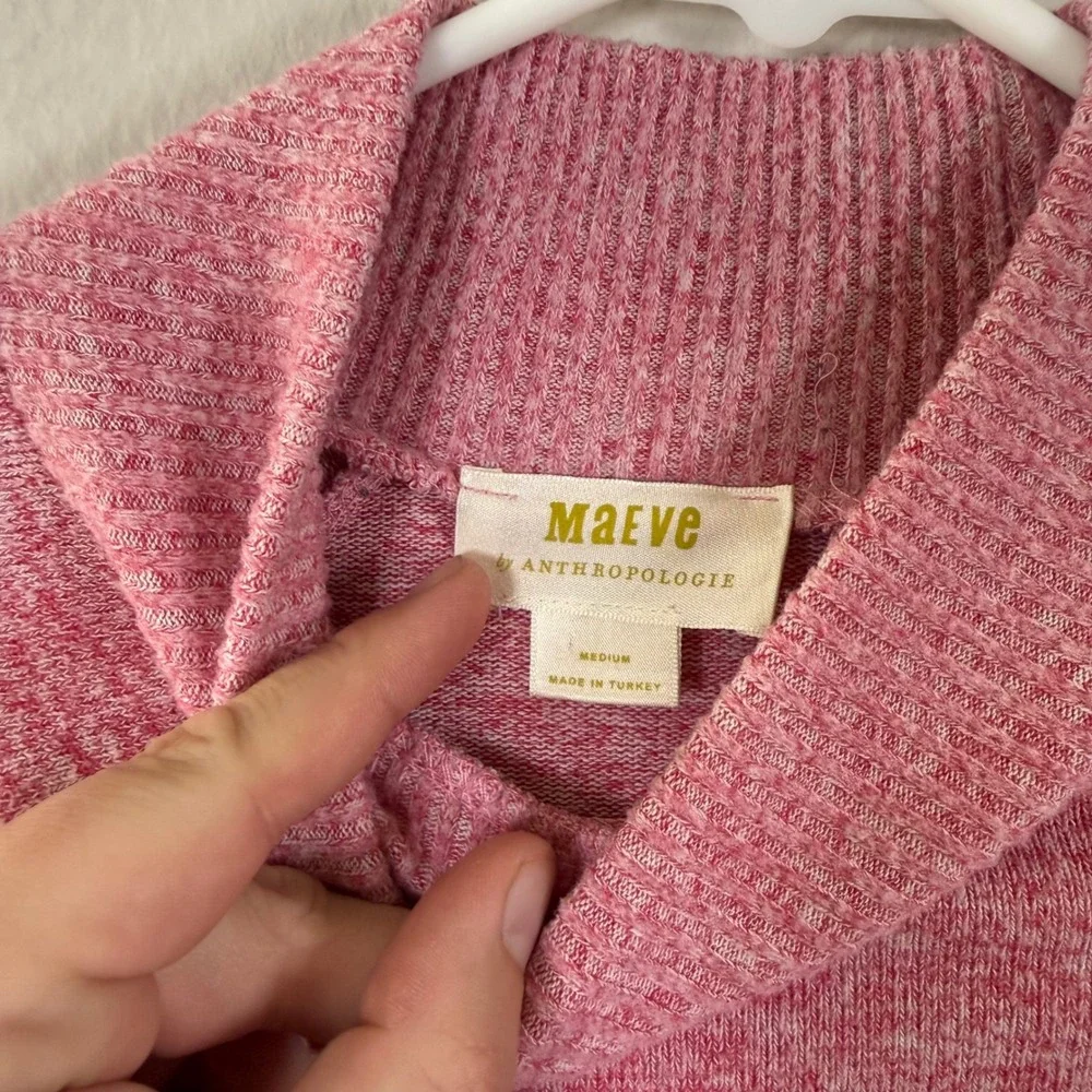 Maeve Anthropologie Pink‎ Marl Mock Neck Raglan Sweater Womens Medium